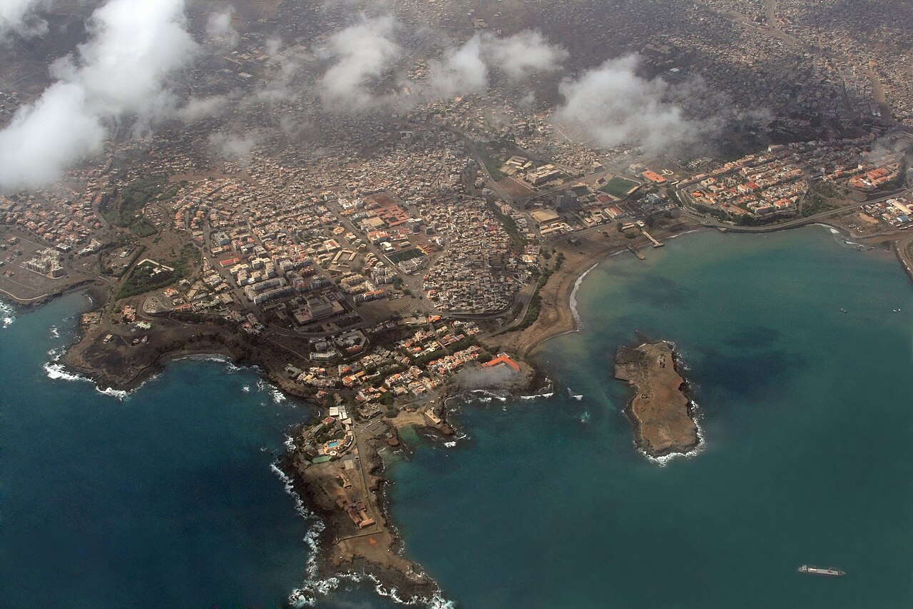 Aerial view of Praia, capital of Cape Verde on Santiago Island